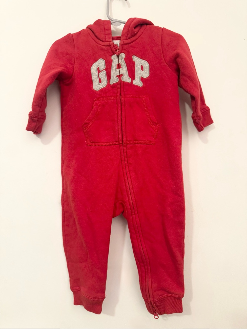 Baby Gap Infant Boys Red Animal Ear Hooded Sip Up Footless Jumpsuit
